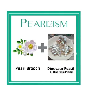 【Joey】Daisy Pearl Brooch  +  Dinosaur Fossil   (Min 1 pc pearls as gift) [Open in live]｜Freshwater Baroque  Pearl -