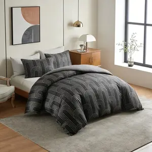 2/3 counts dark gray geometric pattern duvet cover set, arched striped bedding set, soft polyester bedding, includes 1 or 2 pillowcases, bohemian style bedroom decoration, suitable for all seasons, with zipper and duvet corner straps.