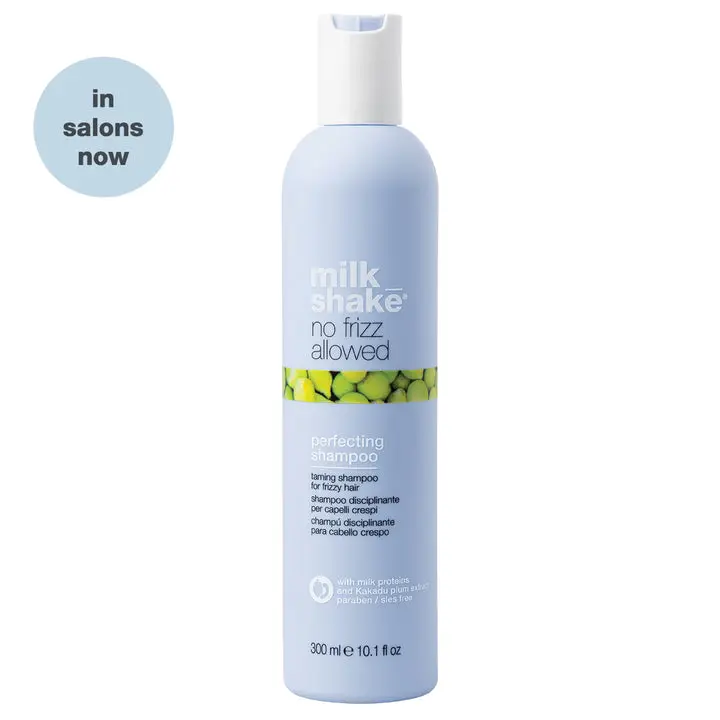 milk_shake no frizz allowed shampoo | anti-frizz smoothing shampoo for frizzy hair | protects from humidity for smooth, shiny results | with milk proteins and fruit extract