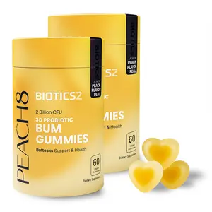 BIOTICS2 Peach8 Probiotic Bum Support Gummies 2 Billion CFU 2 Pack, 4 Herbal Extracts, 60 Vegan Sugar-Free Gummies for Max Absorption & Bum Wellness Health Supplement
