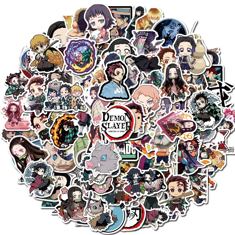 100pcs Kawaii Anime Demon Slayer Cartoon Wall Stickers - Waterproof Character Decals for 4-8cm Smartphone/Cellphone Casing, Laptop Skin, Home Decor Accessories