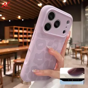 Leopard Pattern Liquid Silicone Case for iPhone 17 16 Pro Max Air 14 15 Plus 11 12 Camera Control Button Soft Shockproof Cover