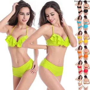 Sexy Solid Mid Waist Underwire Bikini, Tummy Control Slimming Swimwear