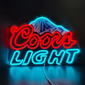 Beerlogo Neon Sign LED Neon Beer Bar Signs for Man CaveDecor Beer Logo Sign with Mountain Pattern Printing ChillMountain Home Bar Sign USB Powered Colorful Lights Cool Touch Energy Efficient Safe 15.7x11.8 inches