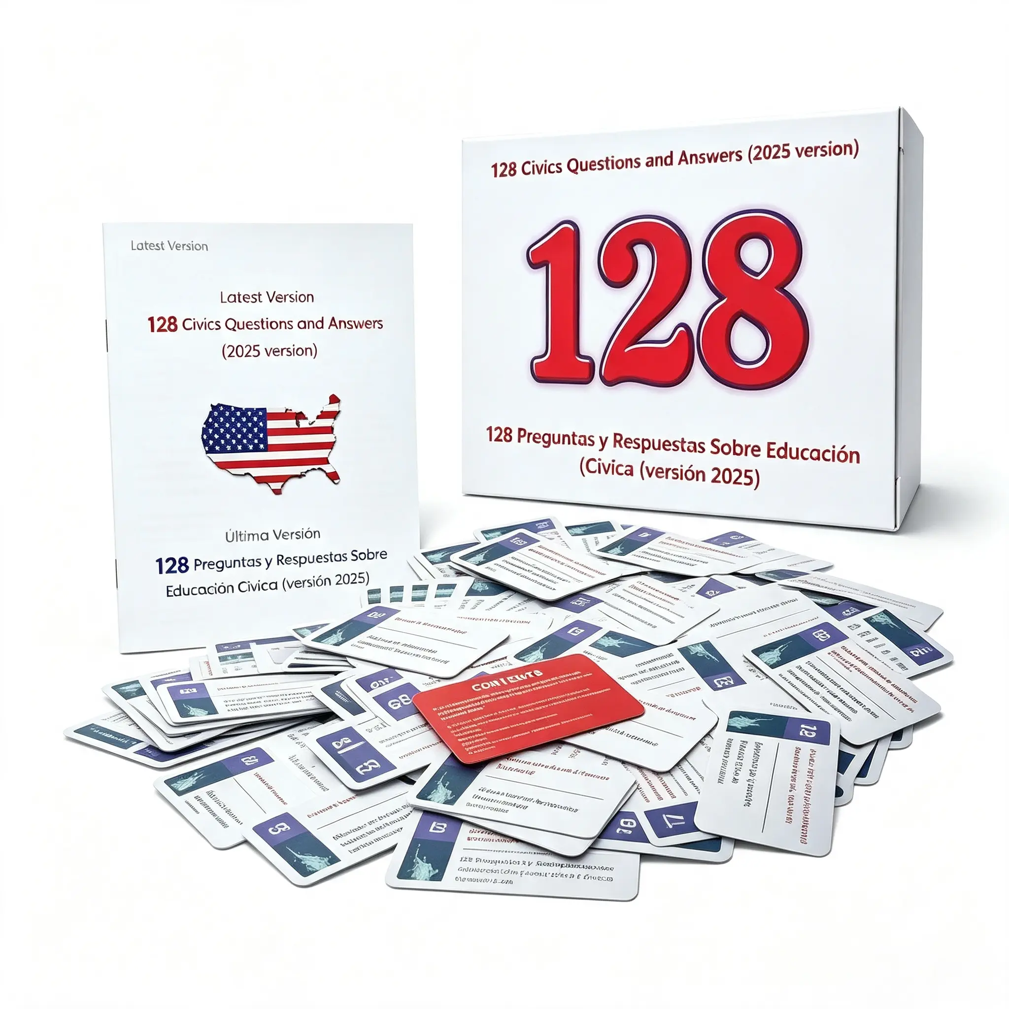 2026 US Citizenship Bilingual Instruction Cards, 128 USCIS Questions & Answers Study Guide (Spanish & English) for American Citizenship Preparation