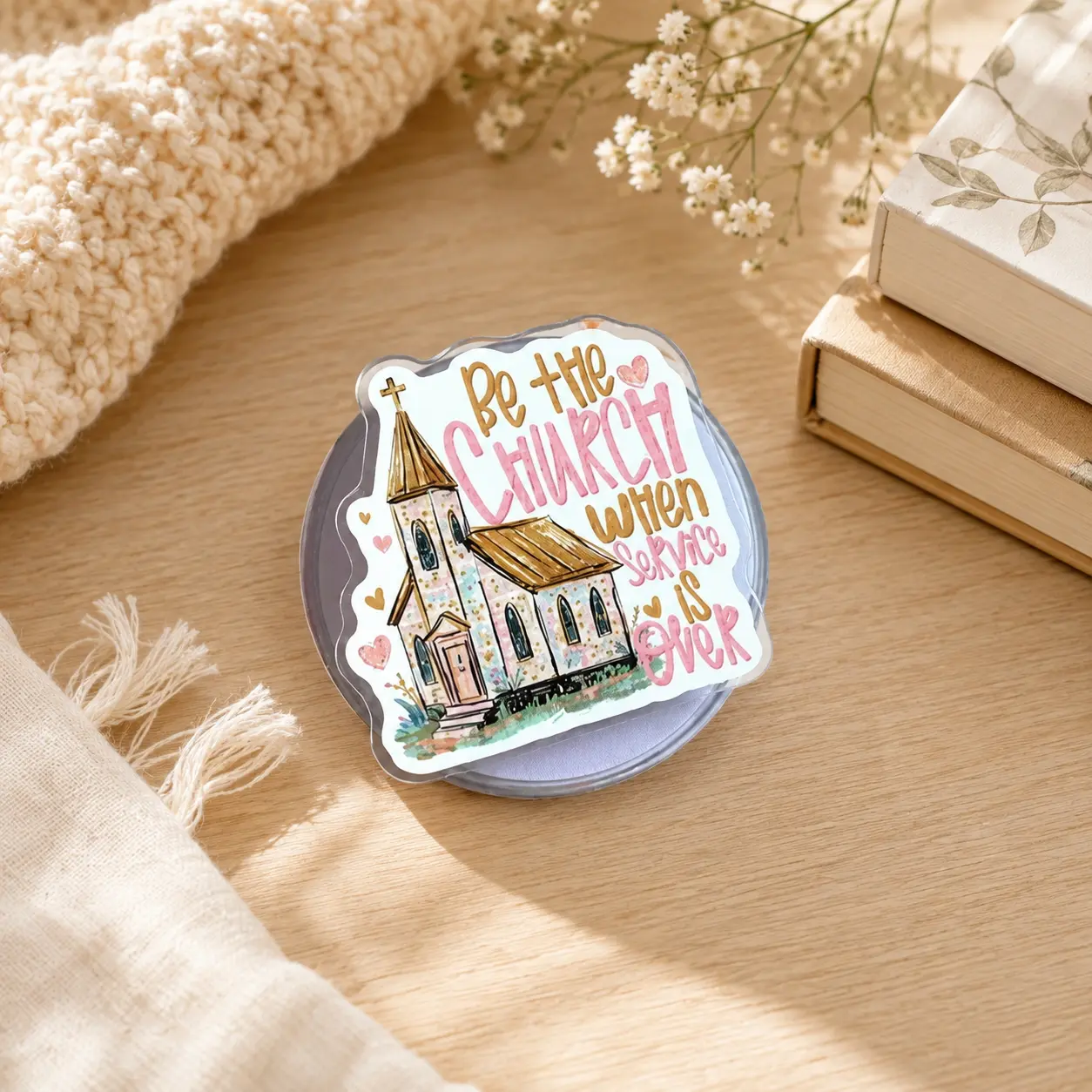 Be The Church MagSafe Phone Grip Christian Quote Magnetic Kindle Holder Watercolor Faith Based Religious Gift