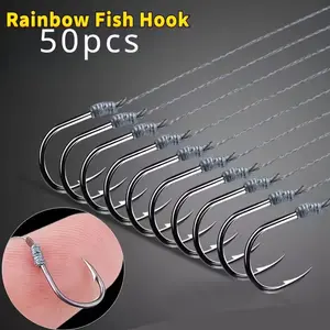50 Pre-Bound Fishing Hooks Set with Leader Line, High Carbon Steel and Pe Line, Universal Size for Freshwater Fishing, Fishing Gear Set