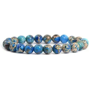 Blue Sea Sediment Jasper Gemstone 8mm Round Beads Stretch Bracelet 7 Inch Unisex