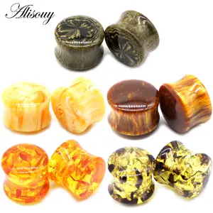 Alisouy 2PCS Unique Resin Women Men Ear Plugs Flesh Tunnels Round Saddle Ear Stretcher Gauge Expanders Piercing Body Jewelry