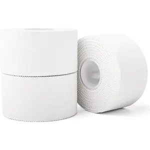 (3 Pack) White Athletic Sports Tape, Very Strong Easy Tear No Sticky Residue for Athlete & Sport Trainers First Aid Injury Wrap, Suitable for Bats, Tennis, Gymnastics & Boxing (1.5in X 35ft)