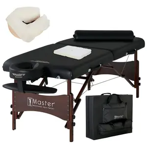 Master Massage Roma II Portable Massage Table Bed Package with 2.5" Cushion, Half Round Bolster, Disposable Face Cover, Black, 30" Salon Beauty Tattoo Lash Facial Bed