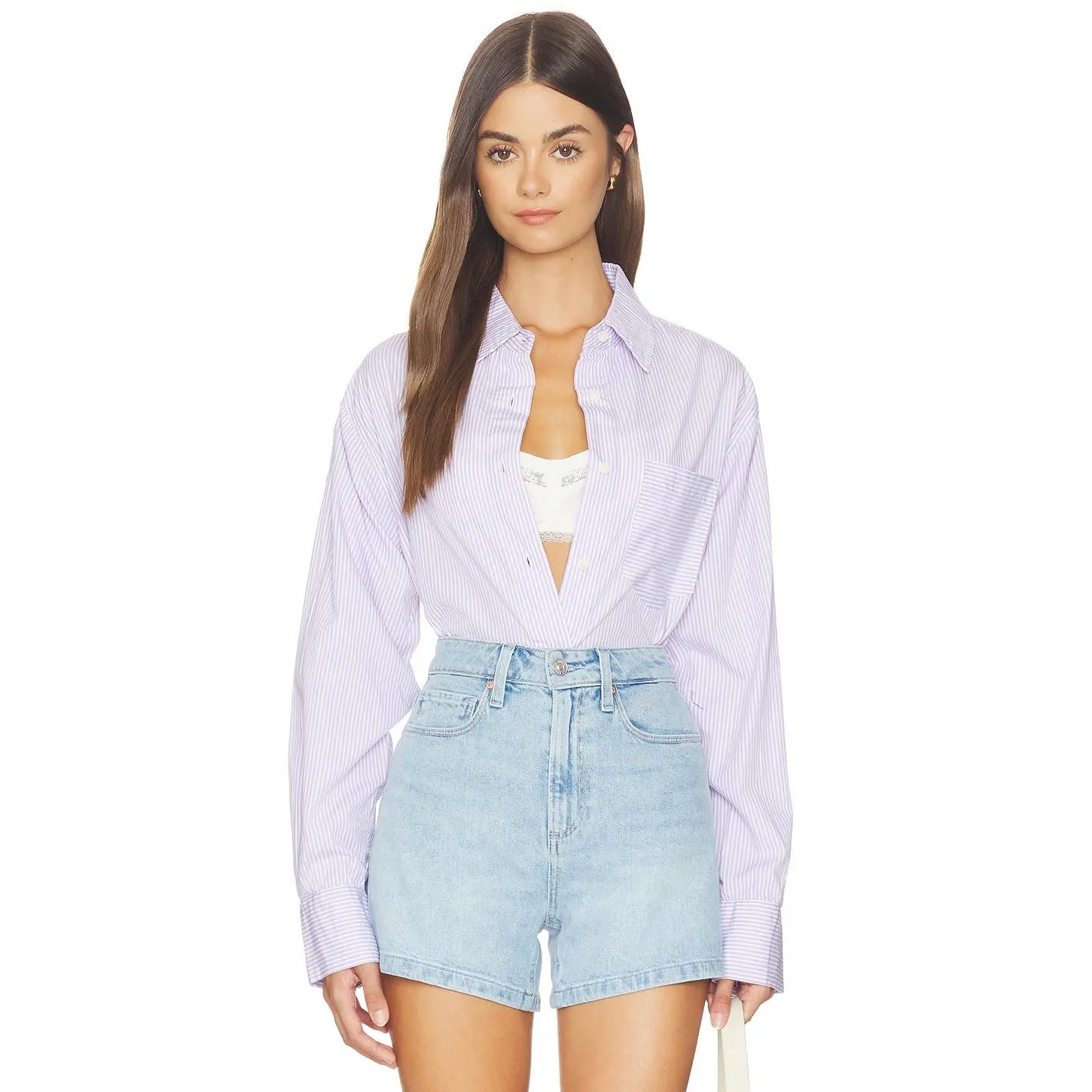DL1961 Faye Oversized Shirt in Lilac Stripe