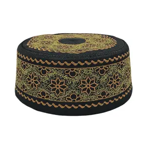 Men’s Prayer Hat with Embroidery — Islamic/Jewish Style, Round Cap, Headwear (Saudi Arabia)