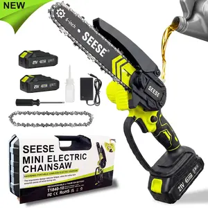 SEESE Brushless Mini ChainSaw Oil System- Portable Electric Cordless Saw for Wood Cutting, Batteries (2000mAh) ,Pruning, Gardening, Camping - Suitable for Seniors, Women Holiday gifts