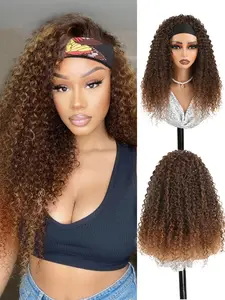 Kinky Curly Headband Wig for Women 16 Inch Afro Curly Glueless Synthetic Headband Wig Soft Full Volume Daily Wear No Lace Wear Wig For Women Daily Party Cosplay And Carnival Festival