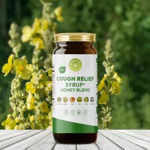 Cough Relief Syrup Honey Blend adult kids natural pure vegan Gluten free Dye free NonGMO Halal irritated lungs soothe throat excess mucus boost immunity swollen nose wheezing expectorant respiratory infections Dairy Free Bottle Bottle