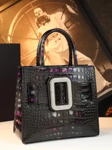Elegant Crocodile Pattern Rhinestone Buckle Handbag, 2026 New Luxurious Commuter Tote Bag, Unique Design Shoulder Crossbody Women's Bag