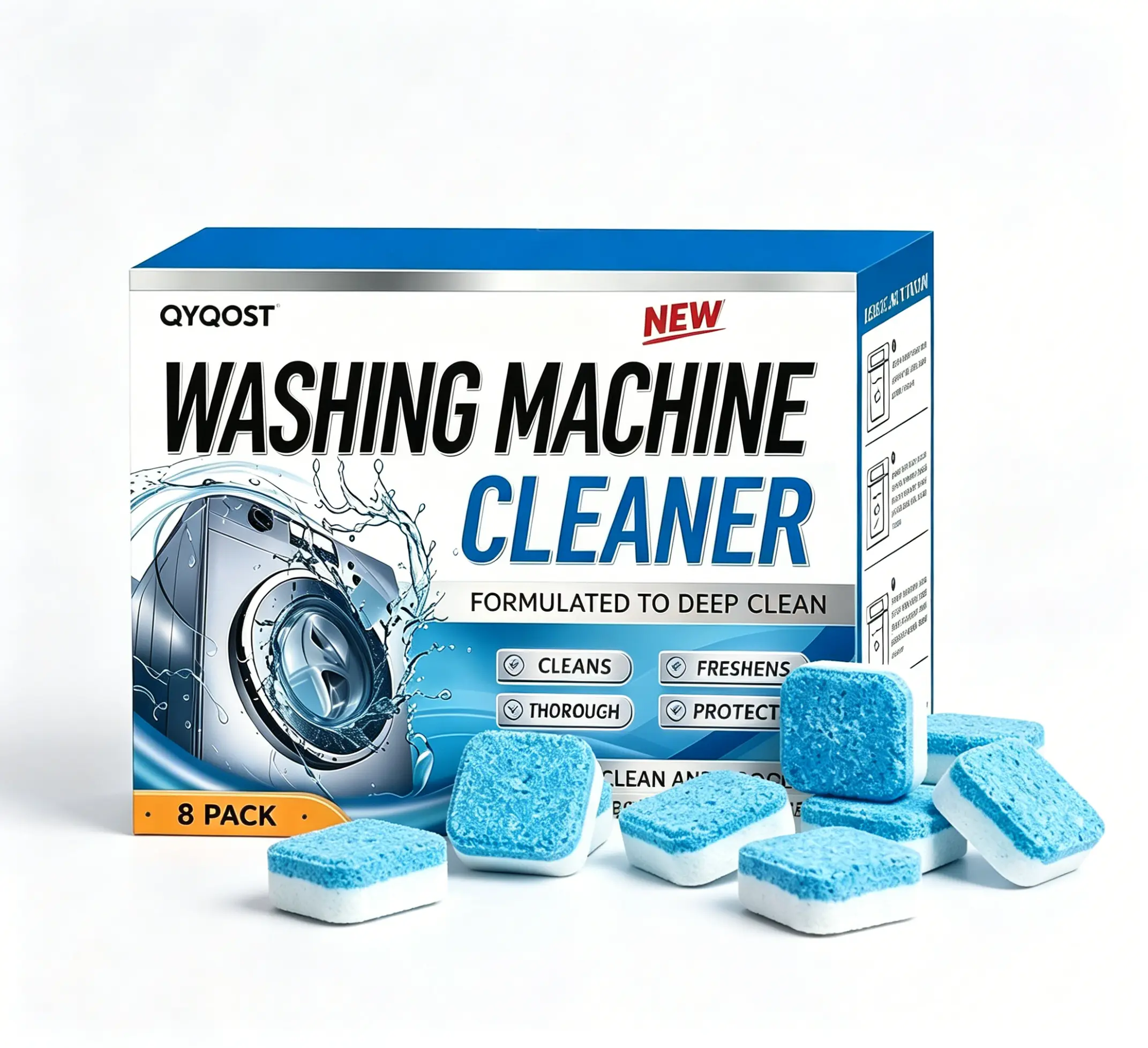 Washing Machine Cleaner Tablets 8 Pack Deep Clean Deodorizer for Front & Top Load Washer