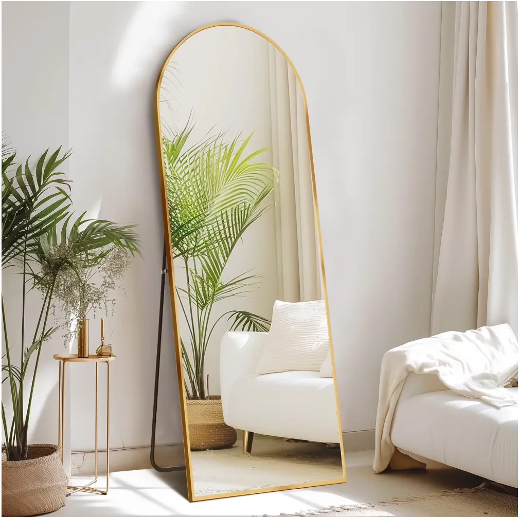 64"x21" Arched Full Length Mirror, Full Body Standing Mirror Floor Mirrors, Gold 64"x21" Arched Full Length Mirror, Full Body Standing Mirror Floor Mirrors, Gold
