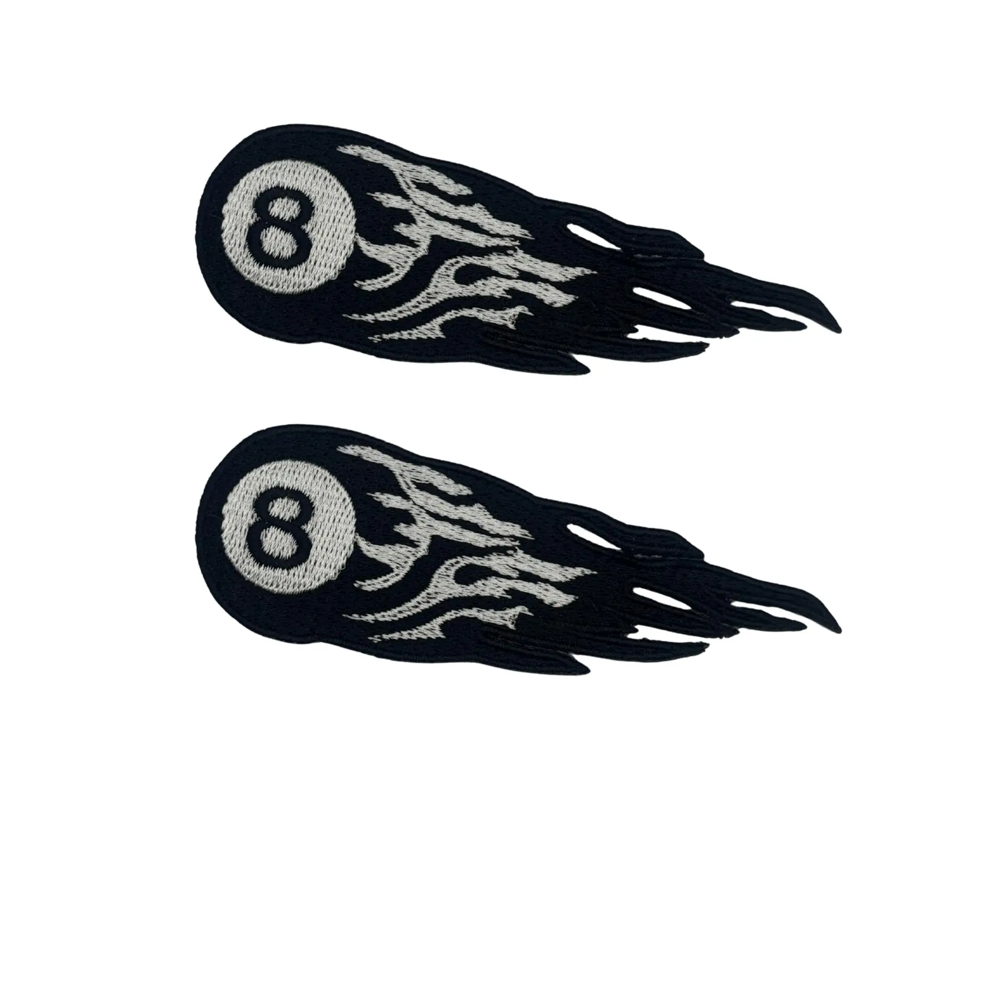 2PC Flaming 8 Ball 4x1.5 Inch Iron on Sew on Patch for Uniforms, Clothing, Costumes, and More