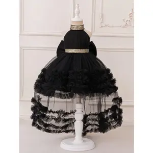 Blush Pink Halter Neck Princess Dress Girls - Elegant Tulle Party Gown with Accents, Ruffled Hem &-Low Skirt, Flower Girl Dress/ Birthday Celebration/ Prom Outfit Collection