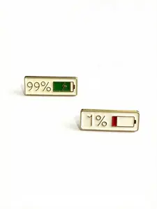 Fun Battery Display Enamel Brooch Set, 1% & 99% Energy Indicator Lapel Pin, Casual Style, Backpack & Clothing Decoration