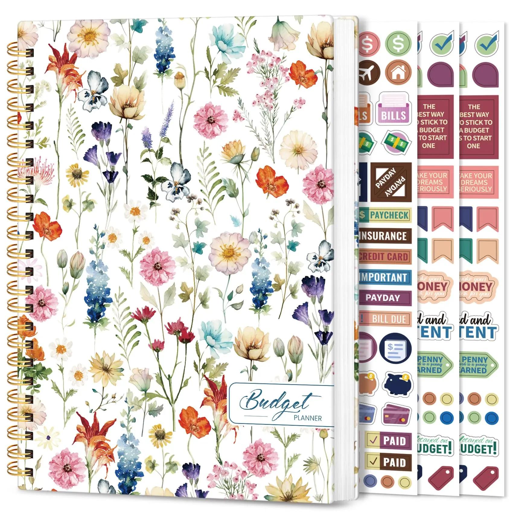 Monthly Finance Planner with Expense Tracker & Bill Organizer, Budget Notebook for Money Management, Wildflowers Design