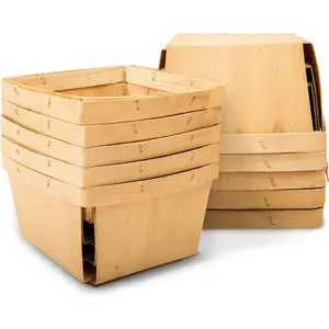 10Pack One Quart Wooden Gift Baskets for Picking Fruit or Arts, Crafts and Decor 4inch Square Vented Wood Boxes - Home Improvement.