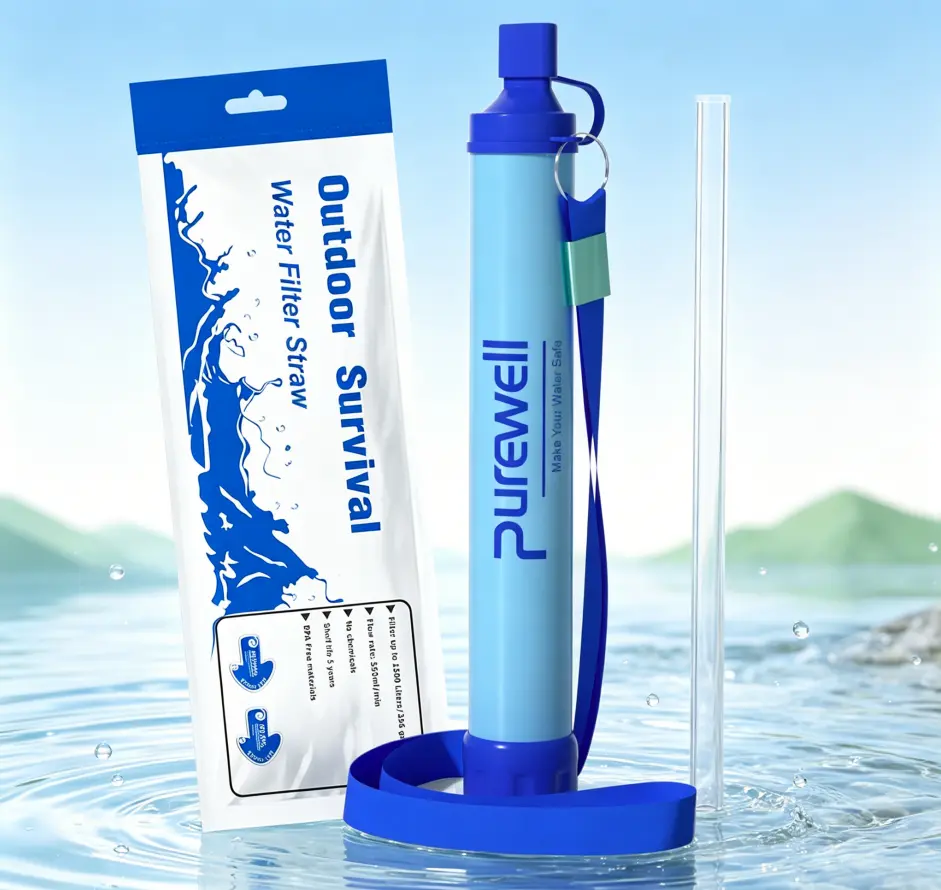 Purewell Portable Water Filter Straw - 5-Stage 0.01 Micron High-Performance Filtration System, PP Cotton, SGS Tested, Bisphenol A (BPA)-Free, Fits 28mm Standard Bottles, 1500L Lifespan, Sterilisation, Emergency Kit Compatible for Camping, Hiking