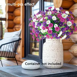 Simulation Petunia outdoor wind and rain resistant artificial plants in bright purple, pink, white, and green, high-quality plastic for balcony and terrace flower boxes, wedding decoration, low-maintenance and low-cost artificial flowers, home and garden