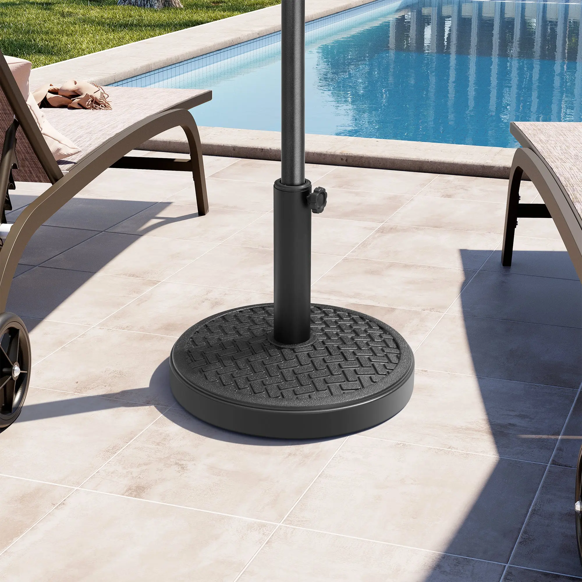Crestlive Products Umbrella Base 30-45 lbs, Patio Umbrella Stand Outdoor Base, Heavy Duty Round Cement Market Umbrella Holder for Garden, Backyard, Lawn, Beach, Pool, Weave Decorative Pattern, Black