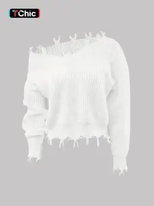 Women's Plain Drop Shoulder Sweater, Casual V Neck Long Sleeve Jumper for Fall, Women's Knitwear for Daily Wear