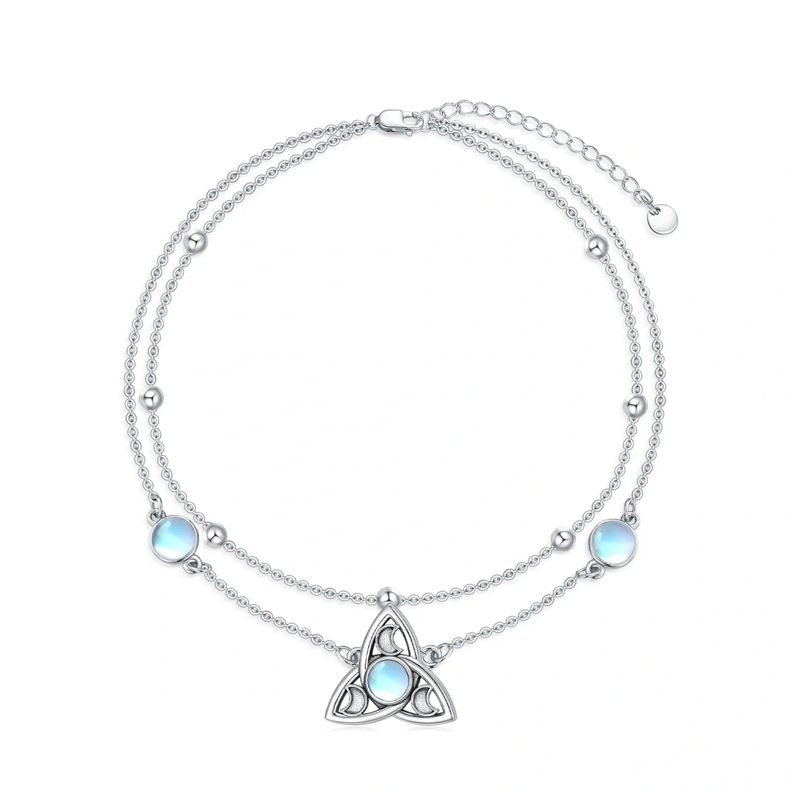 Triple Goddess Hecate Anklet with Moonstone, 925 Sterling Silver Witches’ Knot Anklet,Feminine Energy Jewelry Gifts For Woman Girls, Gift for Her