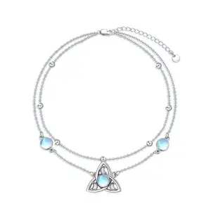 Triple Goddess Hecate Anklet with Moonstone, 925 Sterling Silver Witches’ Knot Anklet,Feminine Energy Jewelry Gifts For Woman Girls, Gift for Her