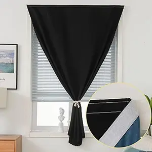 Autohesion Curtains for Windows,Bedroom Blackout Curtains for - Thermal Lnsulated No Drill Curtains Room Darkening Black Small Drapes, JILRON,(1 Panels,35Wx48L inch-Black)