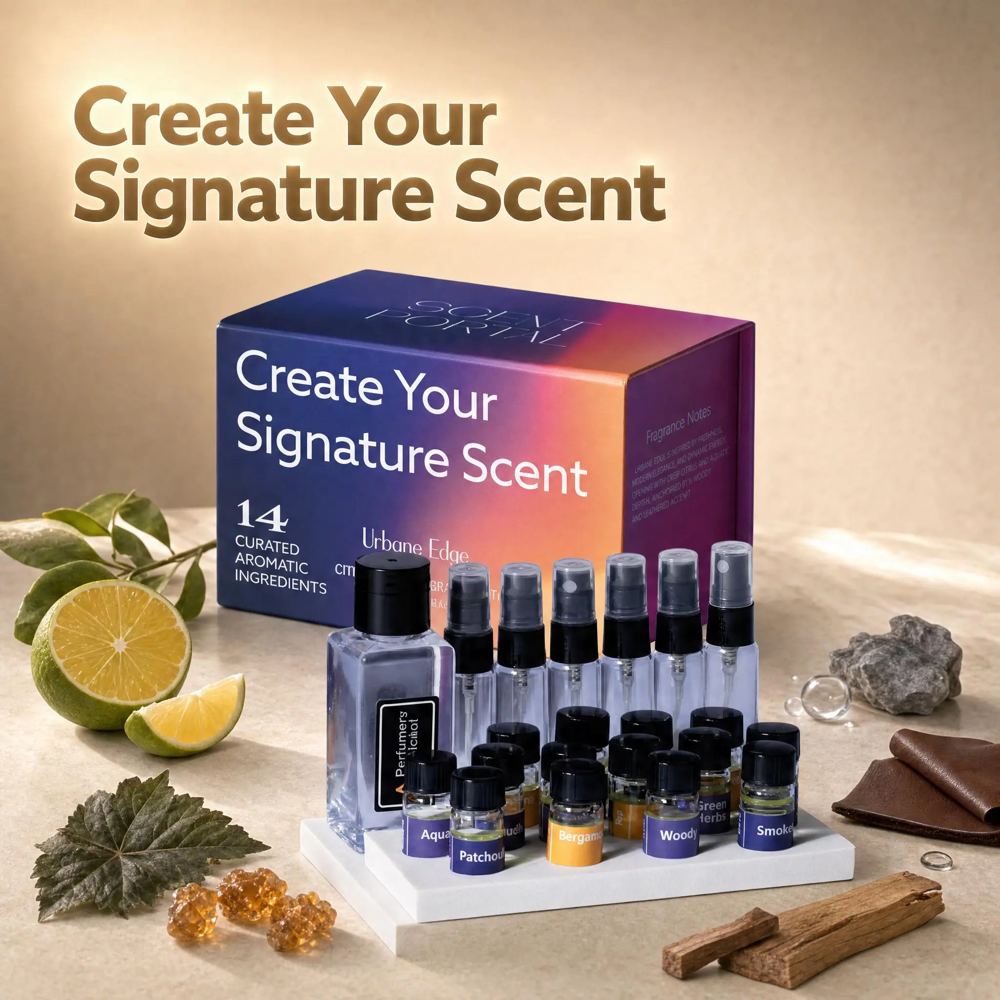 Scent Portal Urbane Edge Perfume Making Kit for Women & Men, Make Your Own Signature Scent, A Sensory Niche Perfumery Atelier Experience, 14 Couture Ingredients, Relaxing Self Activity, Date Night, Artisan Luxury DIY Kit