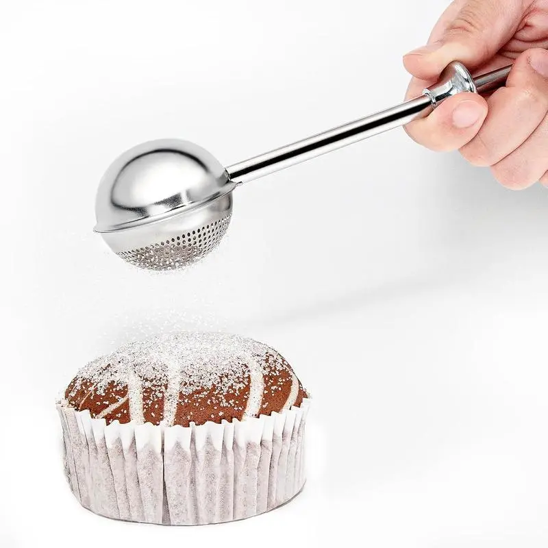 Stainless Steel Flour Duster for Baking, Long Handle Flour Sifter, Powdered Sugar Shaker Duster, Baking Sifter, Kitchen Gadgets, Baking Supplies Dusting Cocoa