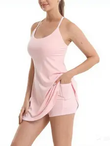Women's Sporty Anti-Show-Thigh Dresses with Removable Bra Pads & Pockets, Trending Active Wear for Women, Workout Dress