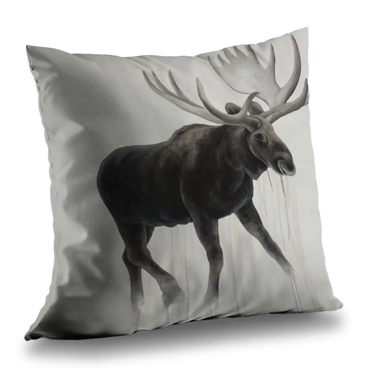 360 Stand 14x14 in. Beige Poly Twill Weave Moose Print Throw Pillow - Soft Cushion with Home Decor Insert for Living Room Decor, 14-Inch Standard Pillows, Animal-Inspired Standard Pillows