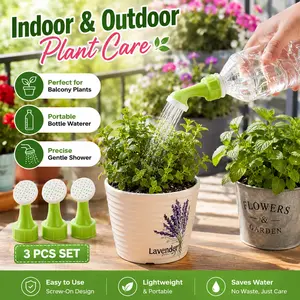 3 Pack Portable Bottle Top Watering Sprinkler Heads, Long Nozzle Plant Watering Sprayer Caps with Adjustable Flow, Durable PP Mini Waterers for Plastic Bottles, Indoor Houseplants Flowers Vegetables Garden Seedlings Home Gardening