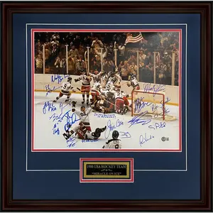 1980 U.S. Olympic Hockey Team Autographed (Miracle On Ice) Deluxe Framed 16x20 Photo - 18 Team Member Signatures - Beckett Witnessed