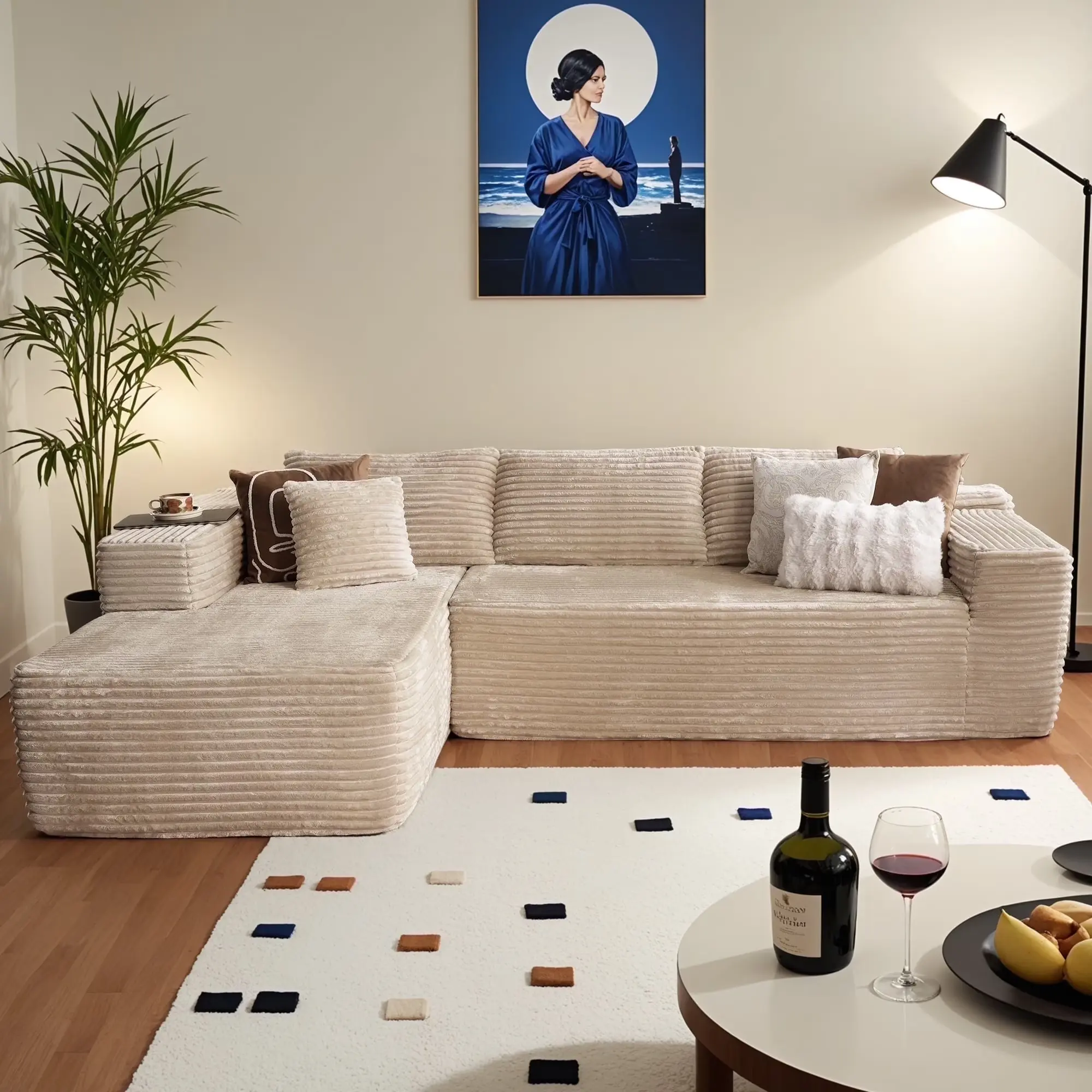 Khaki Corduroy Left Chaise