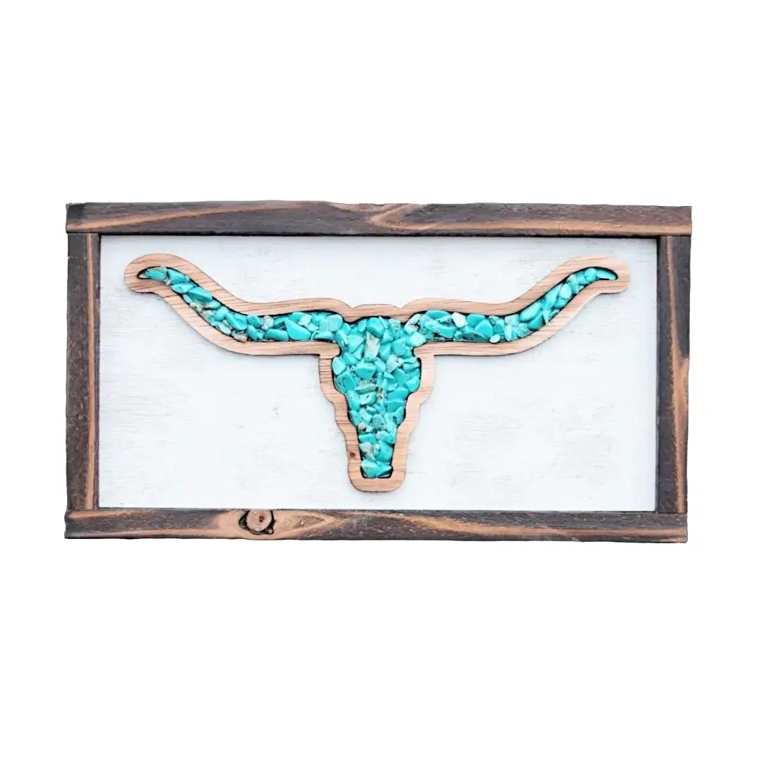 Turquoise Longhorn Decor Wooden Bedroom Home Decor