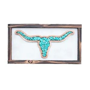 Turquoise Longhorn Decor Wooden Bedroom Home Decor
