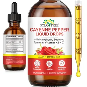 SOLO TREE Organic Cayenne Pepper Liquid Drops with Hawthorn Berry Beetroot & Turmeric 2 Fl Oz Gluten Free All-in-1 Supplement for Metabolism Aid Digestion & Immunity Boost