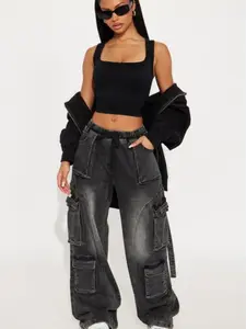 Met My Match Baggy Cargo Jeans - Black Wash
