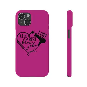 Funny Hairdresser Saying Slim Phone Case, Best Blow Jobs Hairdryer Shears Heart Shape Design, Pink Case. Hair Stylist Gift, Hairstylist Plastic Protection