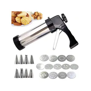 Cookie Press Kit Stainless Steel Spritz Cookie Press Baking Tool With 13 Discs 8 Icing Tips For Diy Biscuit Maker