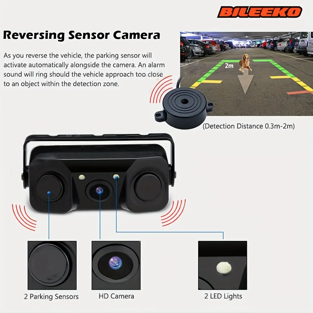 1PC  3-in-1 Parking Sensor Camera with LED Night Vision, Reverse Image Display & Alarm Function - Fit for Cars, Trucks, RVs, Car Parking Sensors, Vehicle Safety Enhancement, Modern Car Accessory, Durable Construction