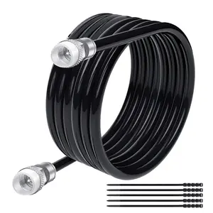 Cable 100 Feet Indoor/Outdoor Direct Burial Coax Cable,Quad Shielded Waterproof in-Wall with Rubber Boot,Digital TV Aerial Broadband Internet Satellite Cable +25 Ties